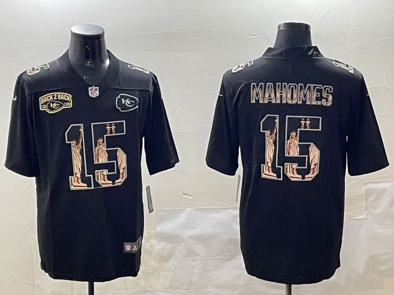 Men Kansas City Chiefs 15 Mahomes Black 2025 Nike Vapor Limited NFL Jersey style 14